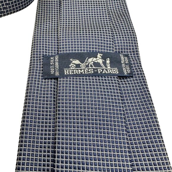 Hermés Paris Men's Classic Black Checked Tie 100% Silk - Picture 7 of 8